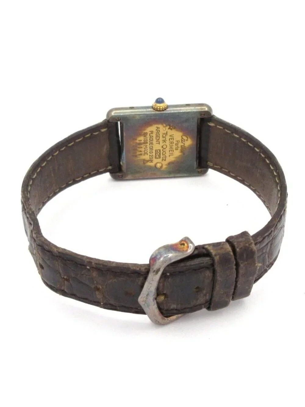 Cartier Watch Must Tank Vermeil 925 Croco Strap Ivory